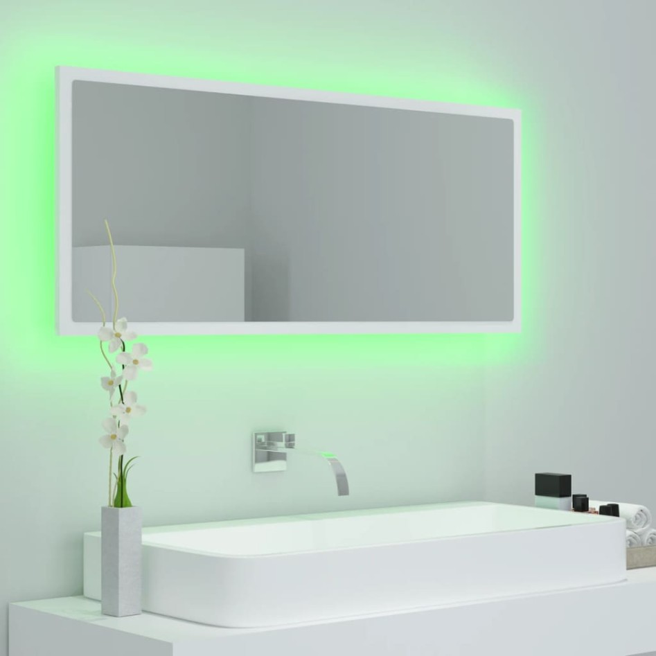 Espejo de baño LED acrílico blanco 100x8,5x37