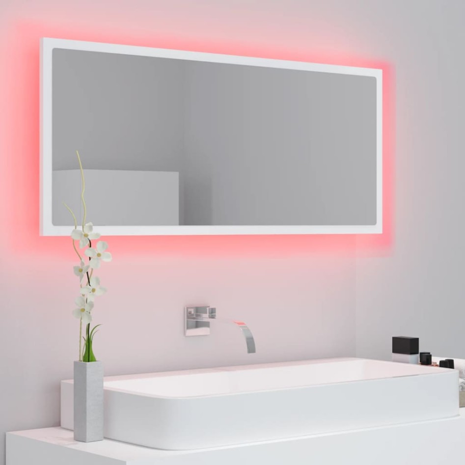 Espejo de baño LED acrílico blanco 100x8,5x37