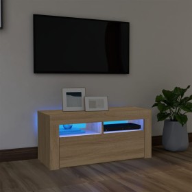 Mueble de TV con luces LED roble Sonoma 90x35x40