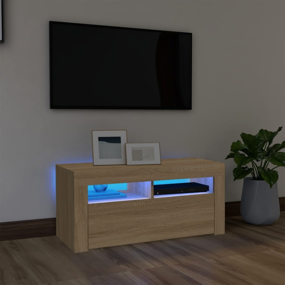 Mueble de TV con luces LED roble Sonoma 90x35x40