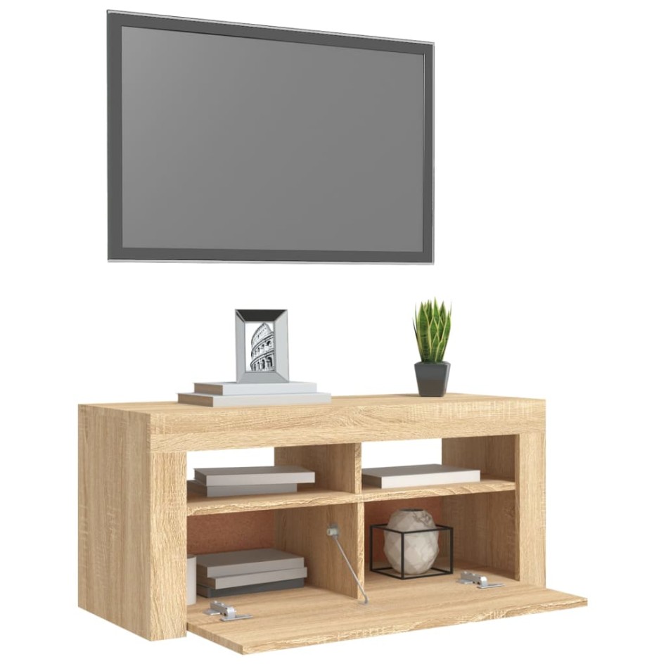 Mueble de TV con luces LED roble Sonoma 90x35x40