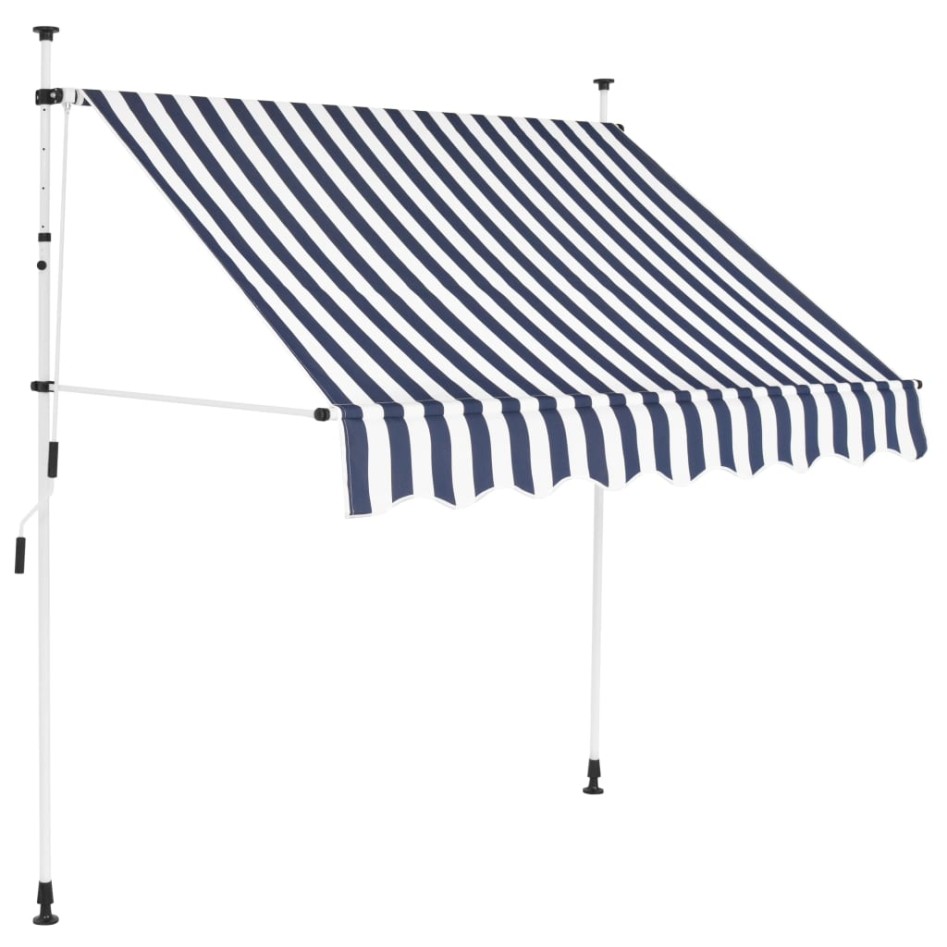Toldo manual retráctil 200 cm azul y blanco a