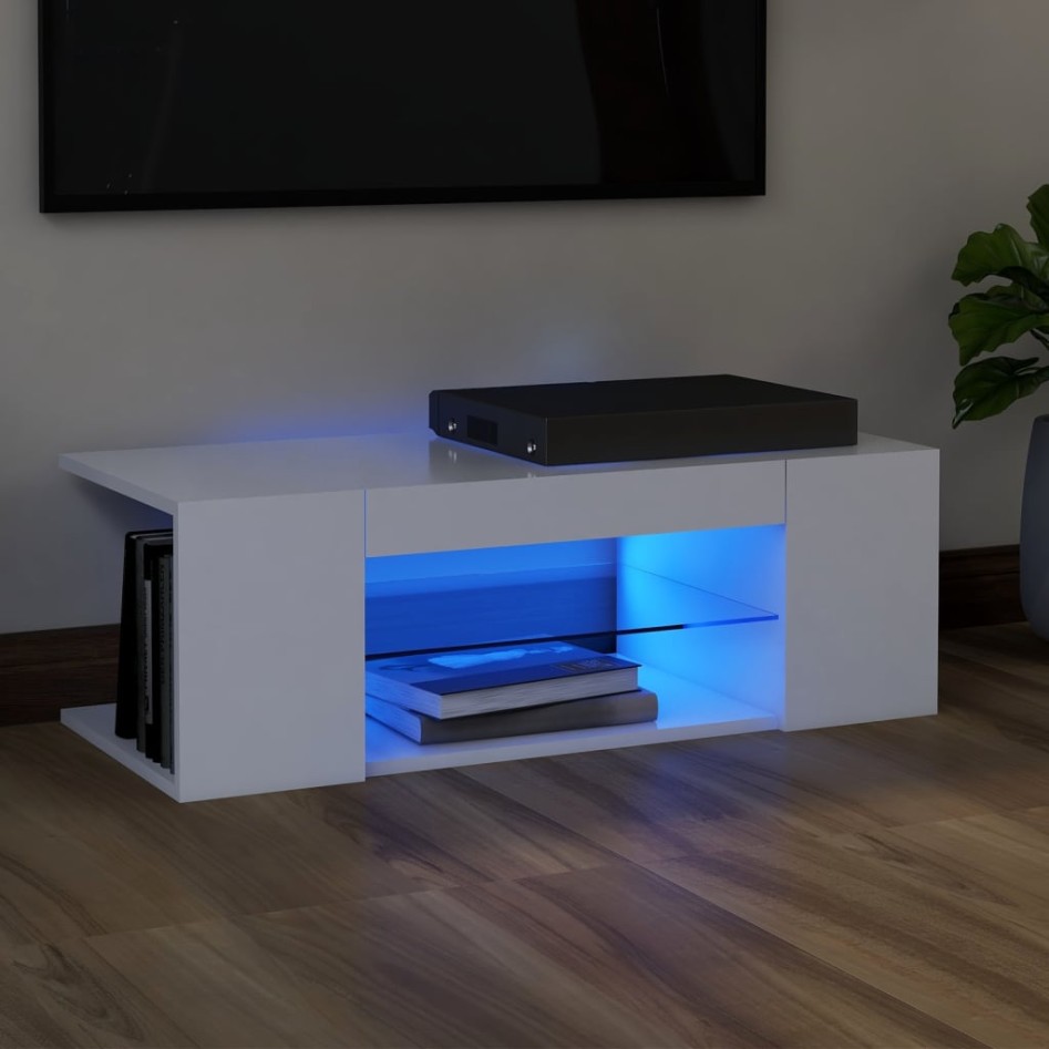 Mueble de TV con luces LED blanco 90x39x30
