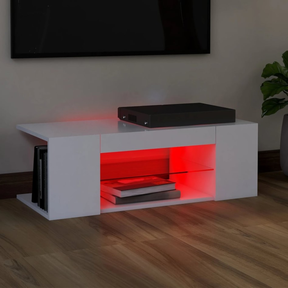 Mueble de TV con luces LED blanco 90x39x30