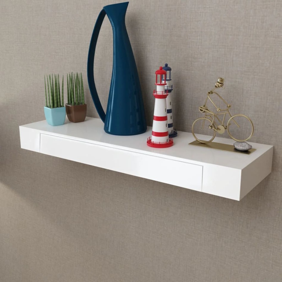 Estante flotante pared con 1 cajón MDF blanco para