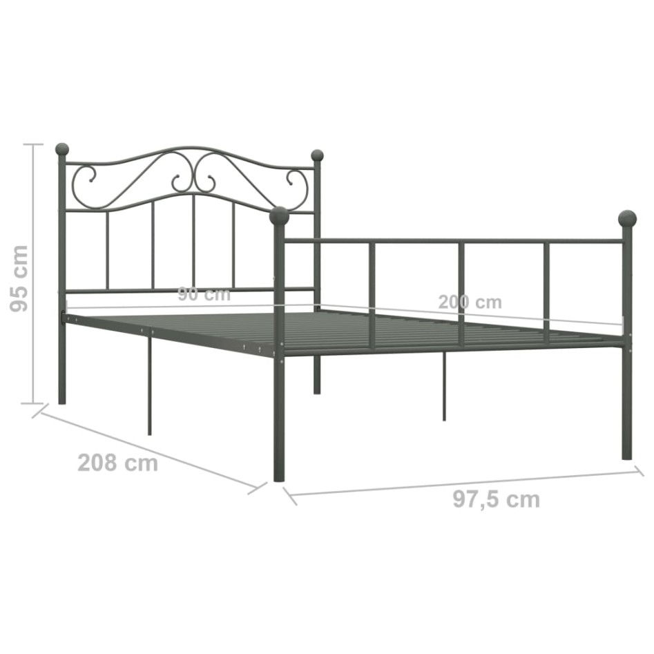 Estructura de cama sin colchón metal gris 90x200