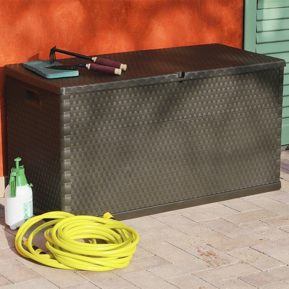 Caja de almacenamiento de jardín marrón ratán PP 120x56x63