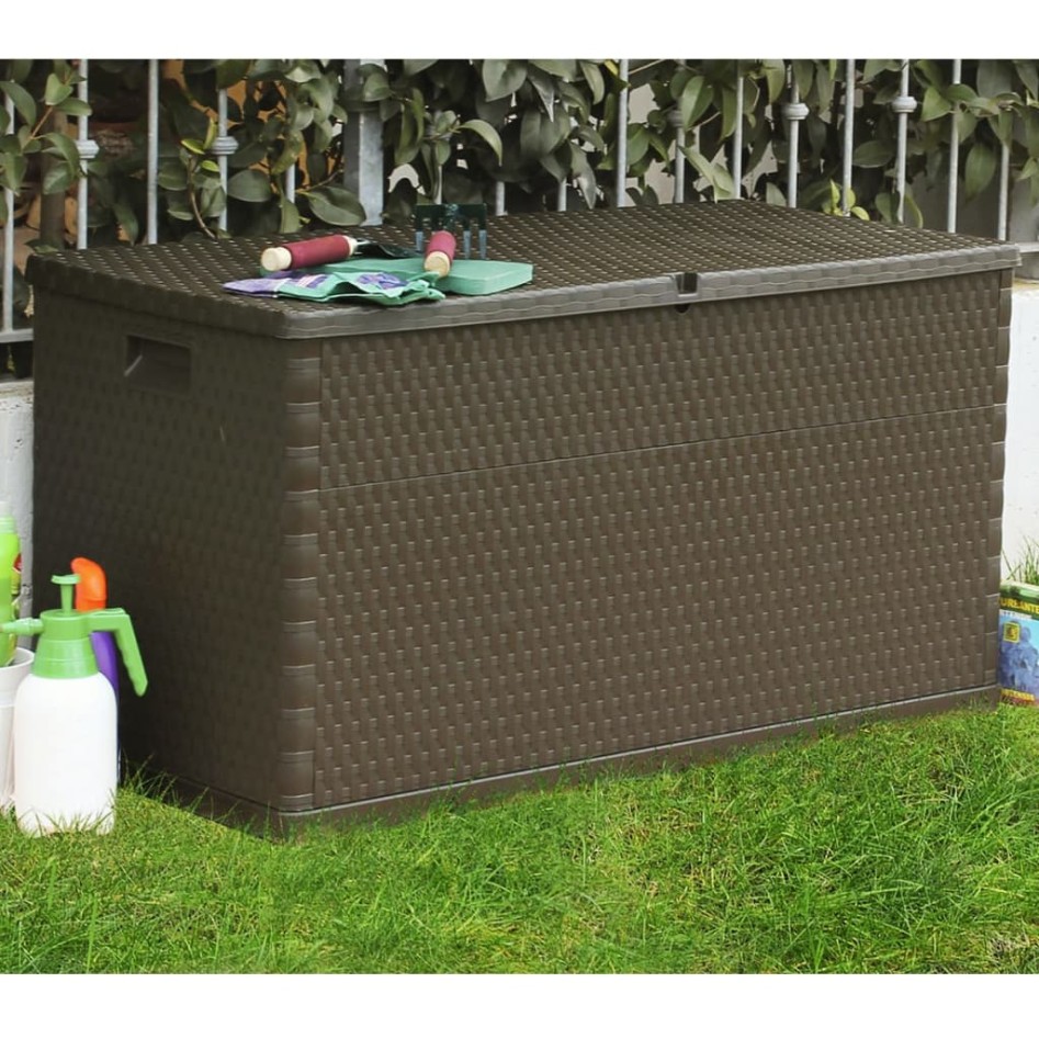 Caja de almacenamiento de jardín marrón ratán PP 120x56x63