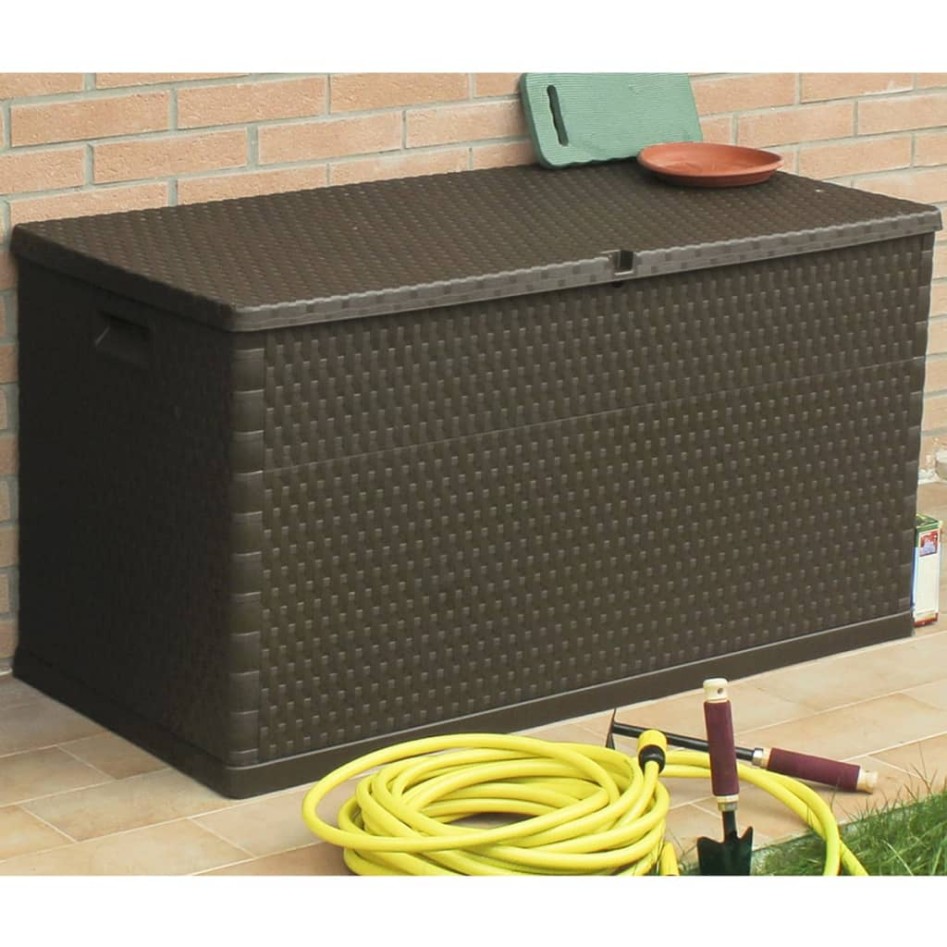 Caja de almacenamiento de jardín marrón ratán PP 120x56x63