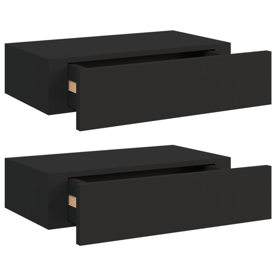 Estantes de pared con cajón 2 uds MDF negro 40x23,5x10