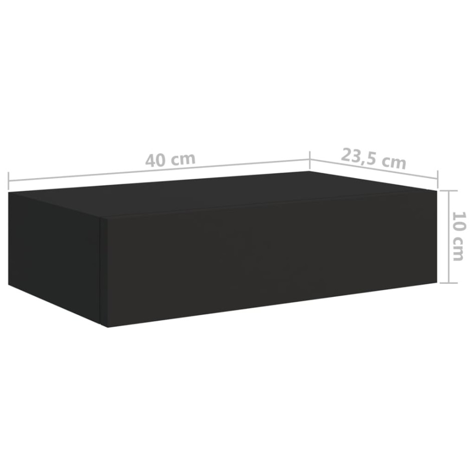 Estantes de pared con cajón 2 uds MDF negro 40x23,5x10