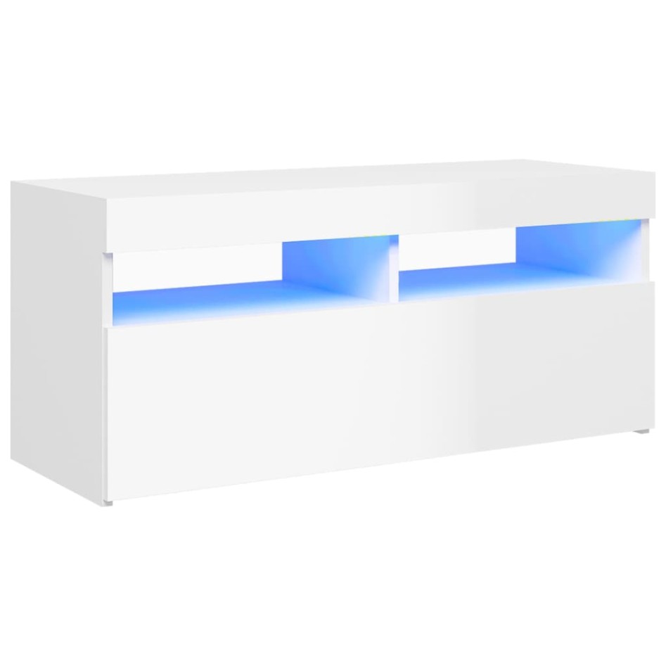 Mueble de TV con luces LED blanco brillante 90x35x40