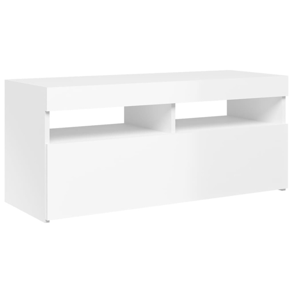 Mueble de TV con luces LED blanco brillante 90x35x40