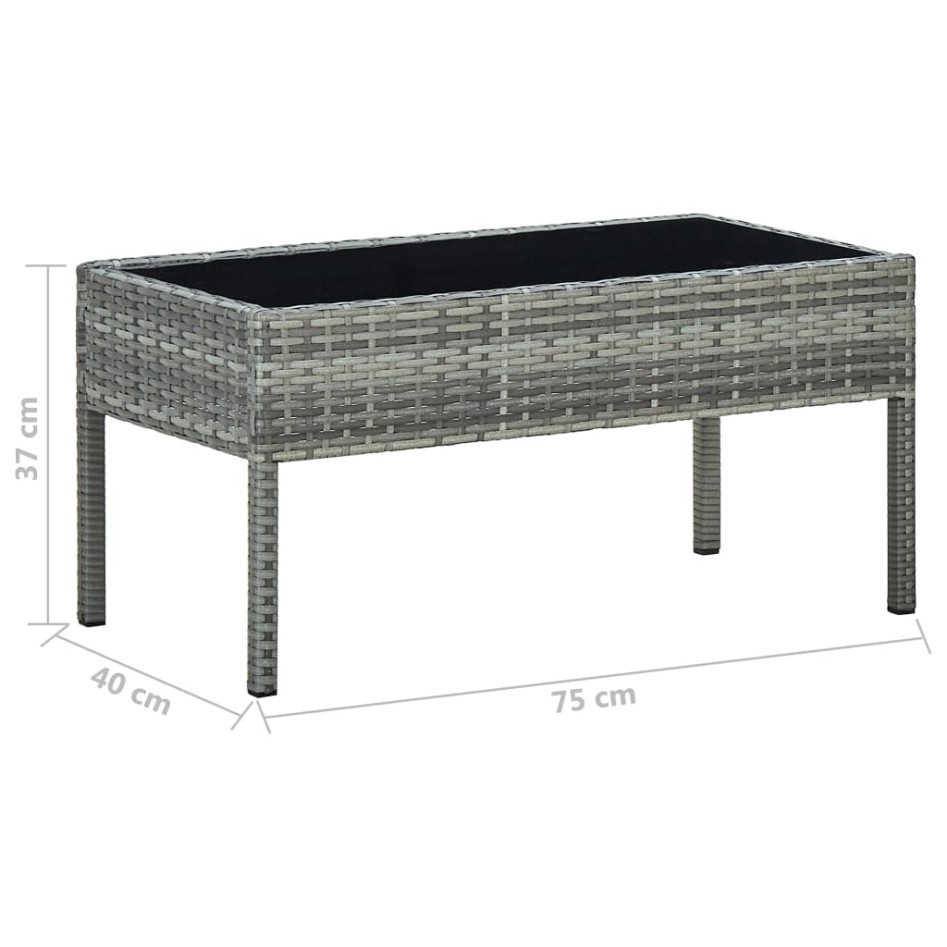 Mesa de jardín ratán sintético gris 75x40x37