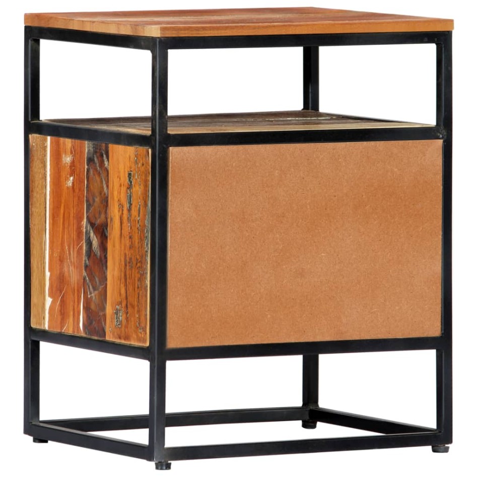 Mesita de noche de madera maciza reciclada y acero 40x30x50