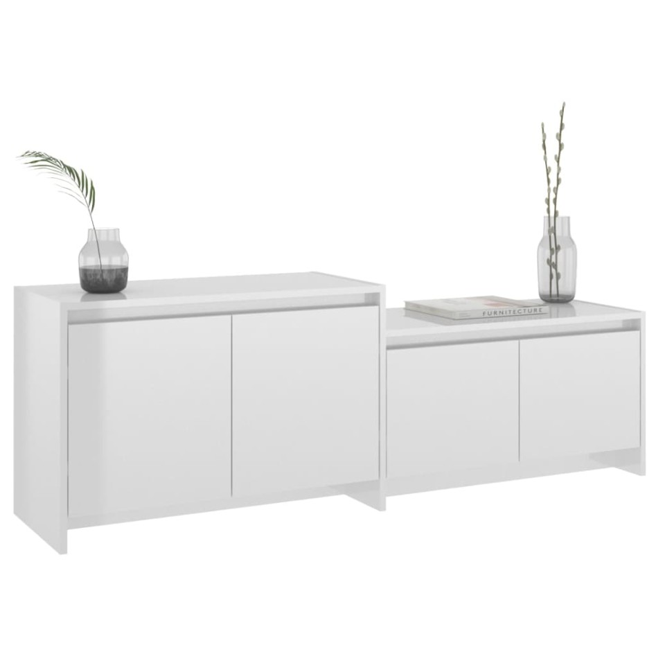 Mueble de TV madera contrachapada blanco brillo 146,5x35x50