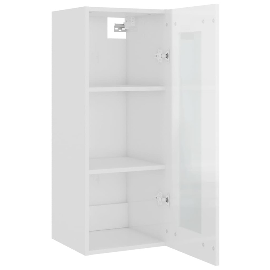 Armario de pared colgante blanco brillante 34,5x34x90