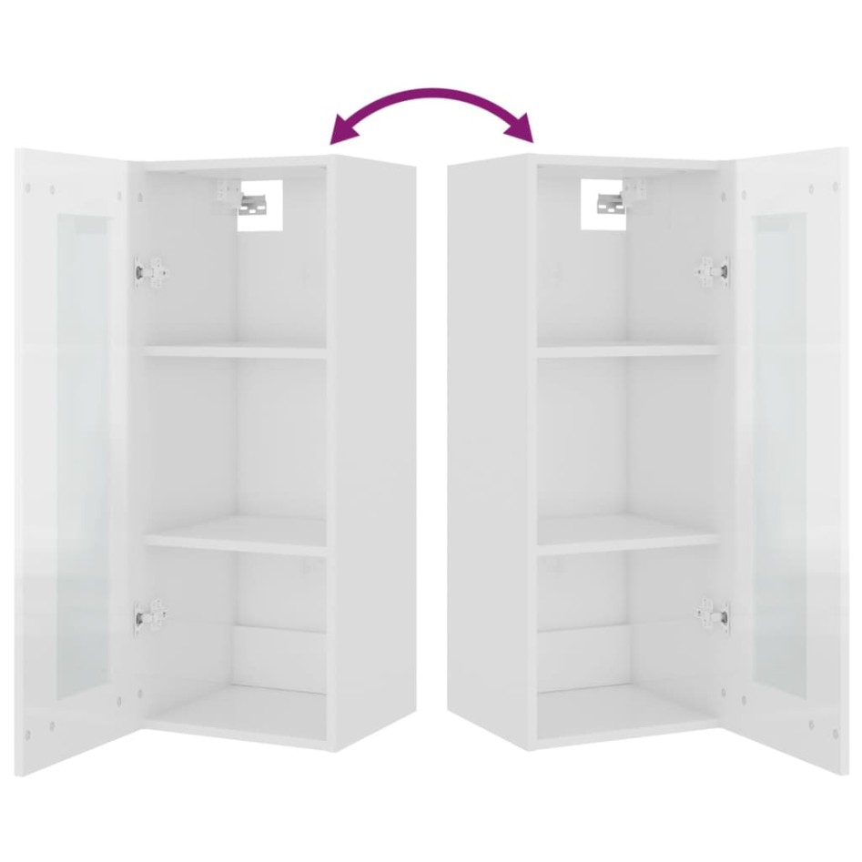 Armario de pared colgante blanco brillante 34,5x34x90