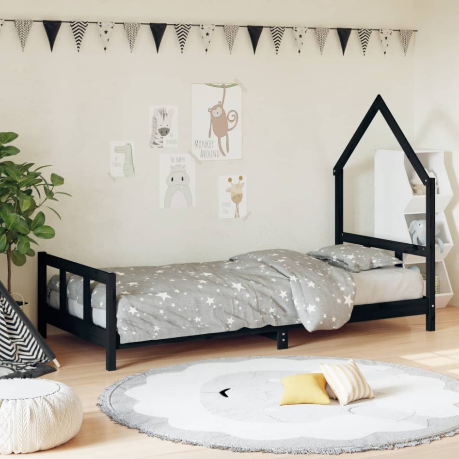 Estructura de cama para niños madera de pino negro 90x200