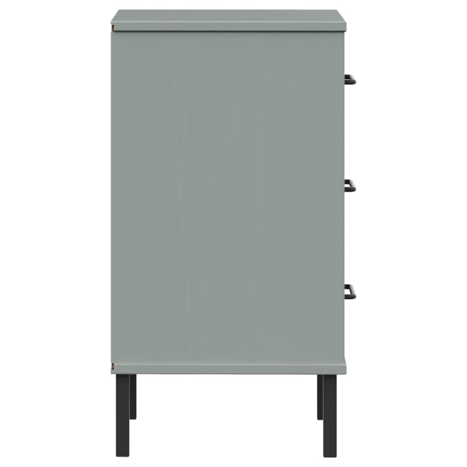 Mesita de noche patas de metal madera maciza pino gris