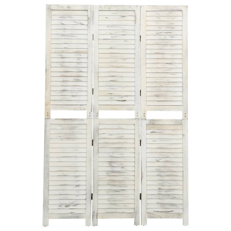 Biombo de 3 paneles madera blanco envejecido 105x165