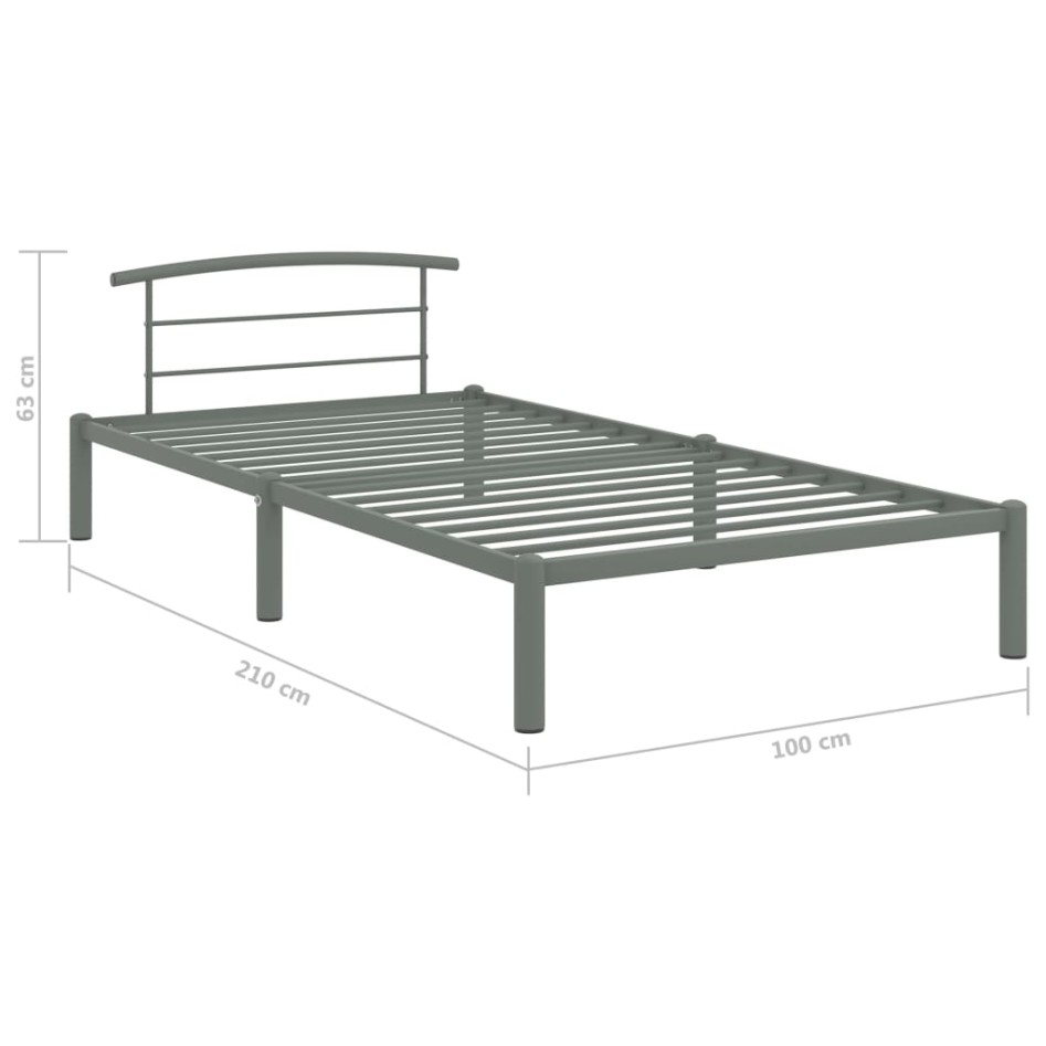 Estructura de cama sin colchón metal gris 90x200
