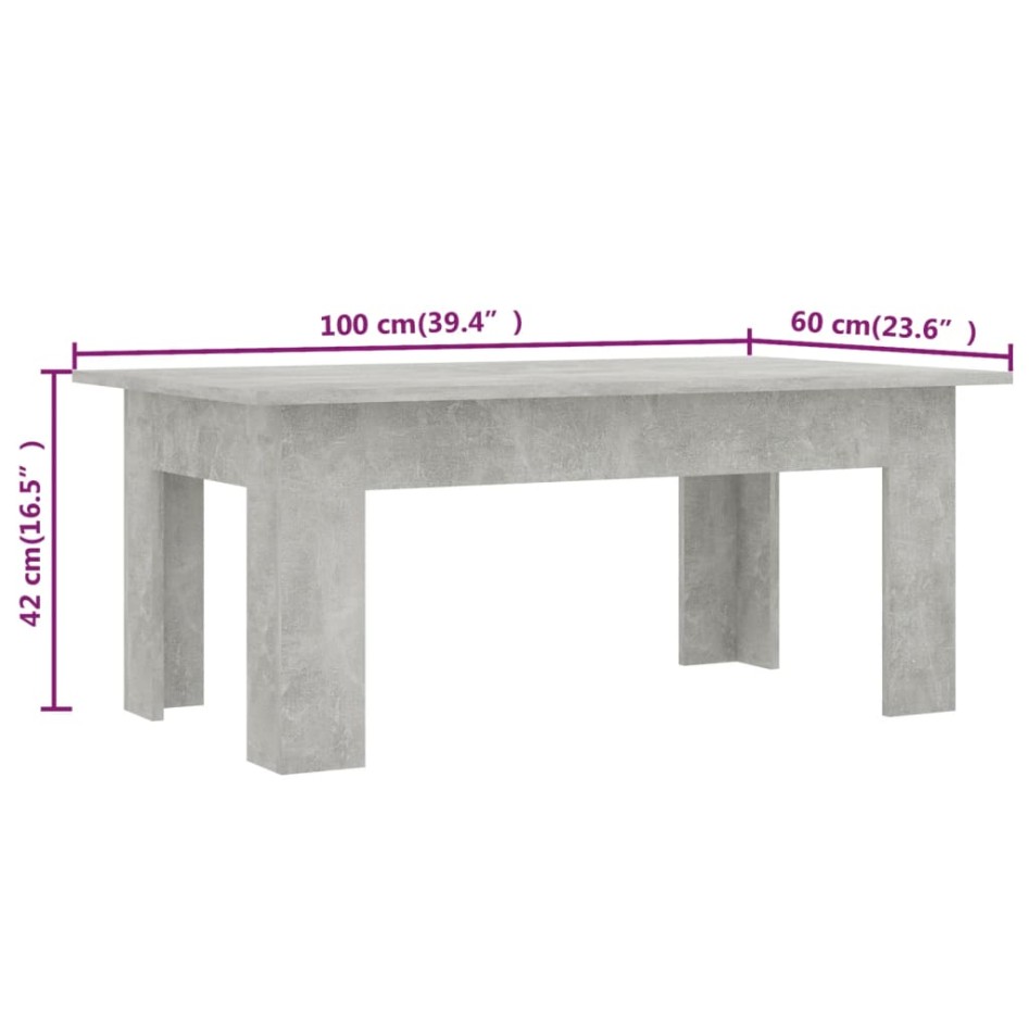 Mesa de centro madera contrachapada gris hormigón 100x60x42
