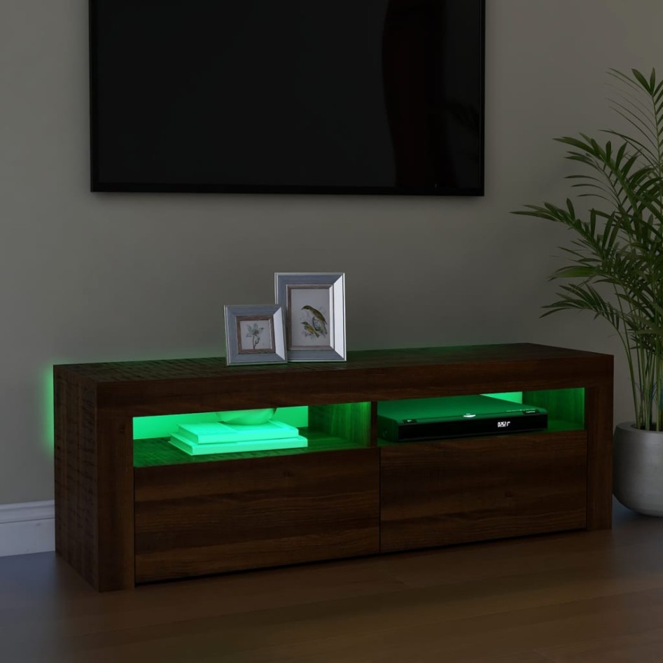 Mueble de TV con luces LED marrón roble 120x35x40