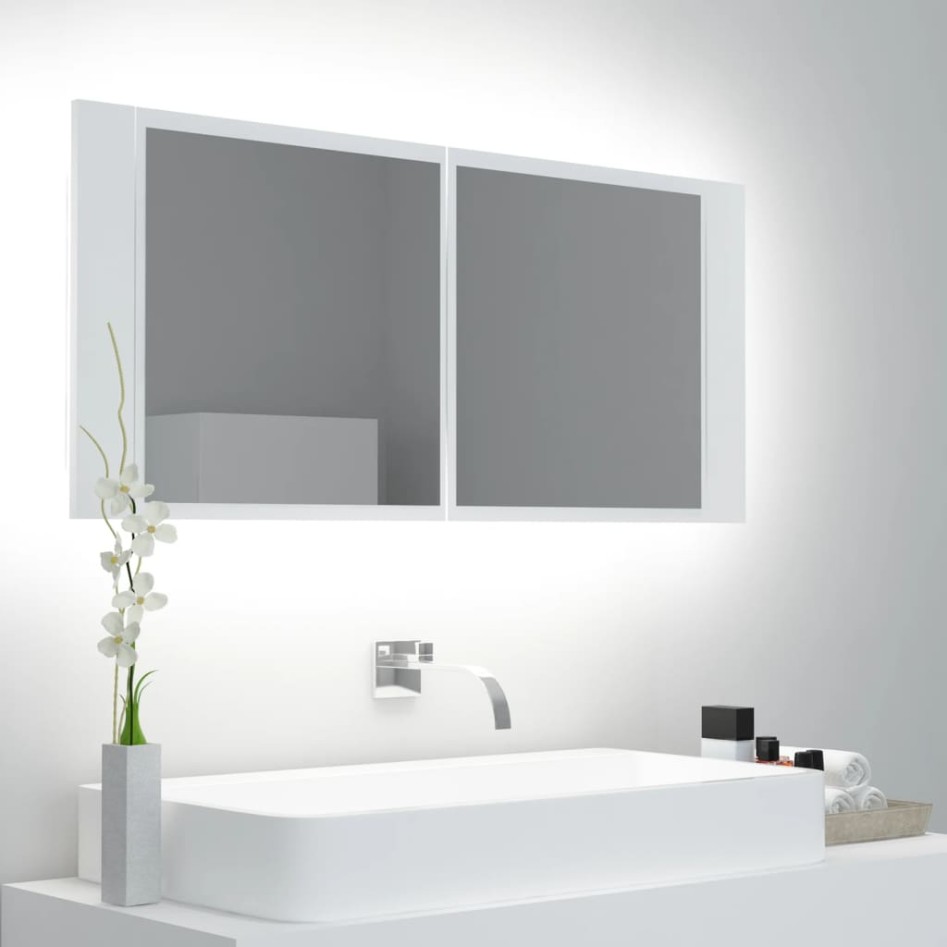 Armario espejo de baño con luz LED acrílico blanco 100x12x45