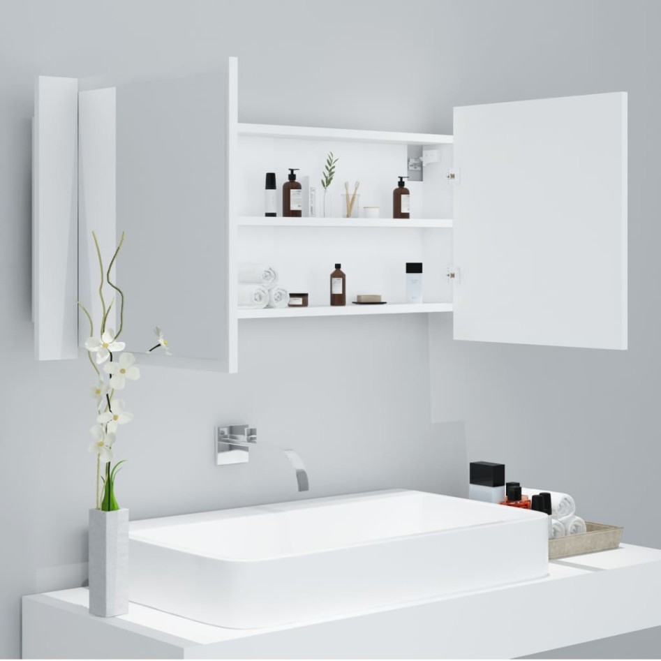 Armario espejo de baño con luz LED acrílico blanco 100x12x45
