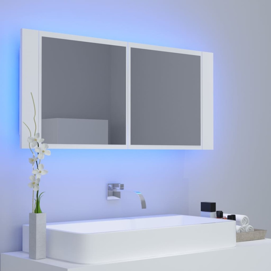 Armario espejo de baño con luz LED acrílico blanco 100x12x45