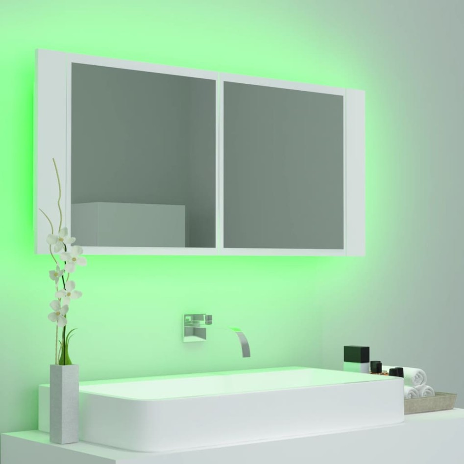 Armario espejo de baño con luz LED acrílico blanco 100x12x45