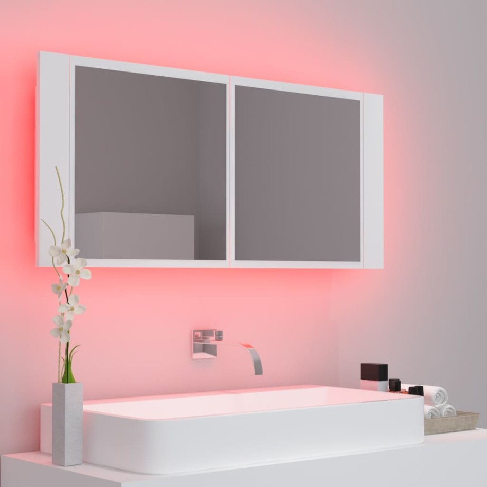 Armario espejo de baño con luz LED acrílico blanco 100x12x45