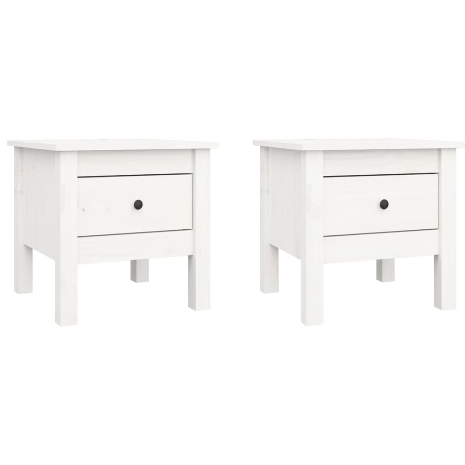 Mesa auxiliar 2 uds de madera maciza de pino blanco 40x40x39