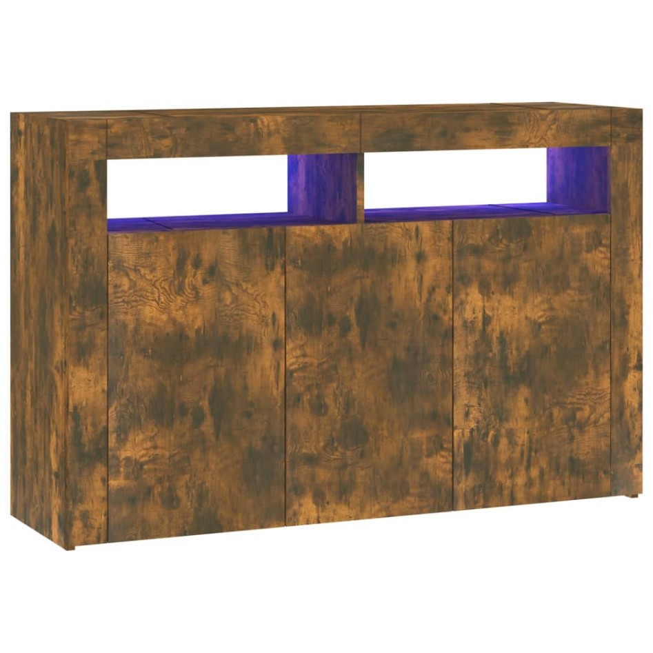 Aparador con luces LED roble ahumado 115,5x30x75