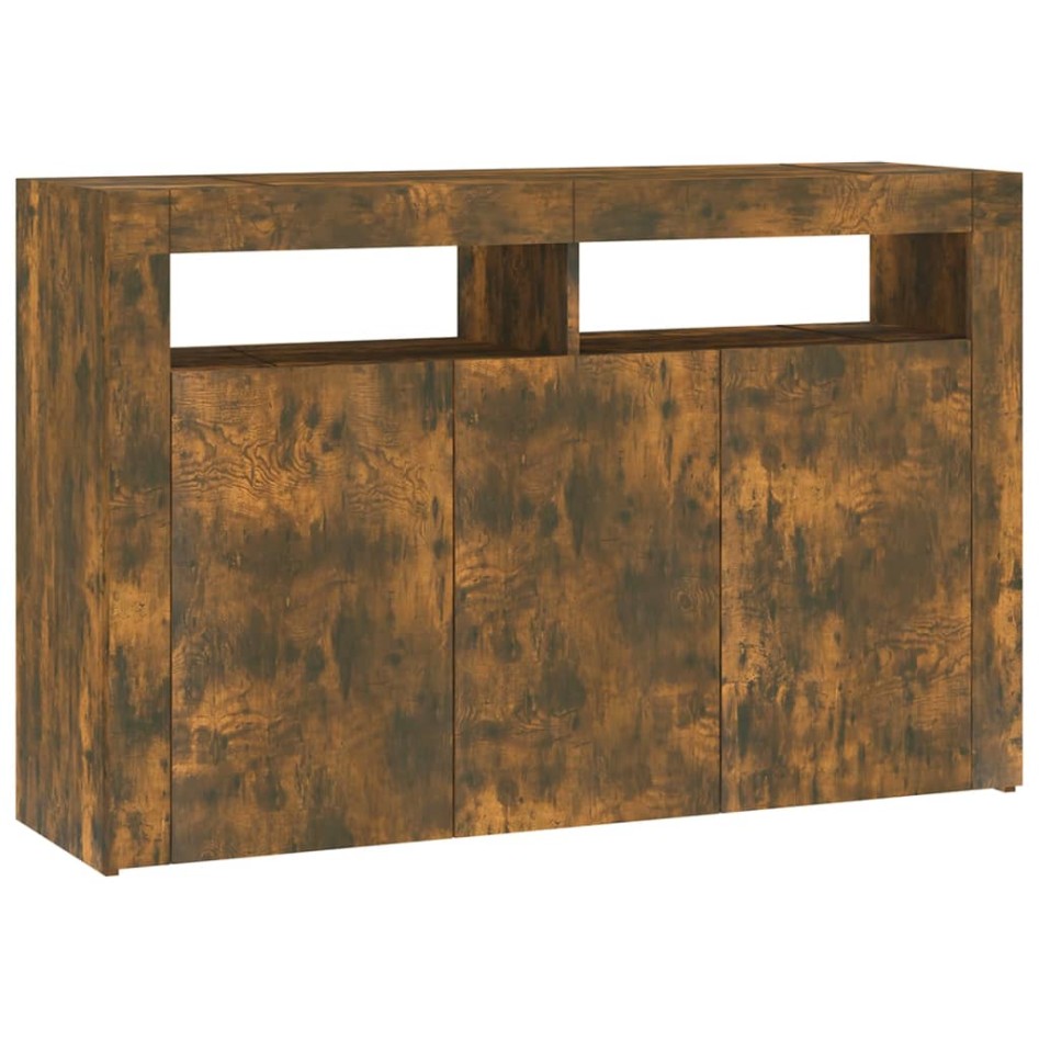 Aparador con luces LED roble ahumado 115,5x30x75