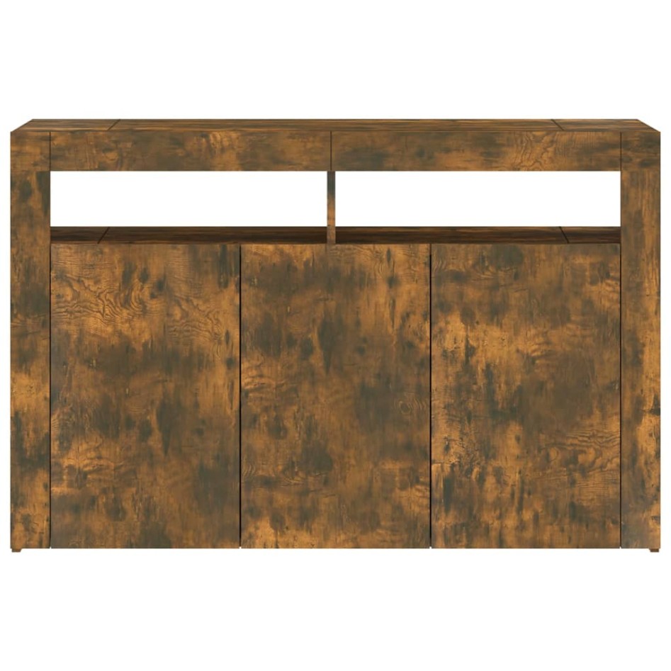 Aparador con luces LED roble ahumado 115,5x30x75