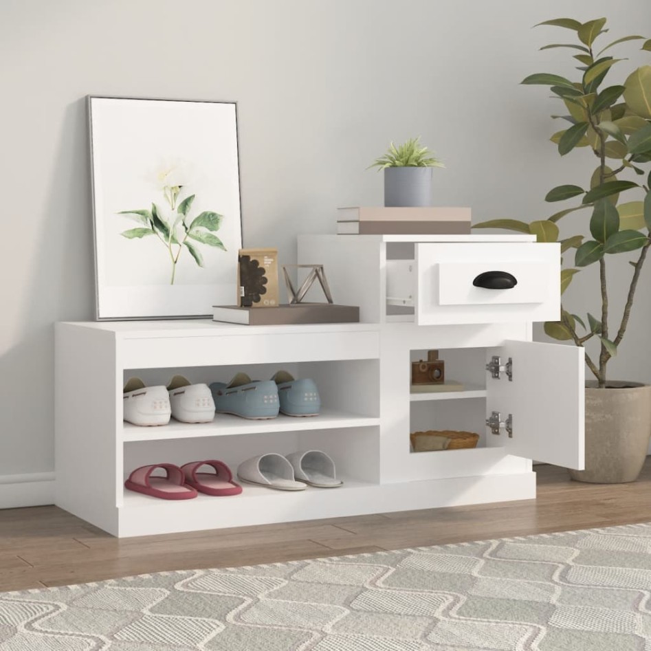 Mueble zapatero madera contrachapada blanco 100x42x60