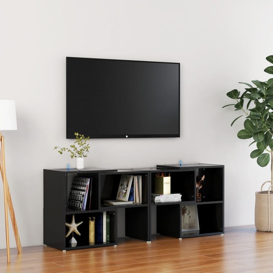 Mueble de TV madera contrachapada negro brillante 104x30x52