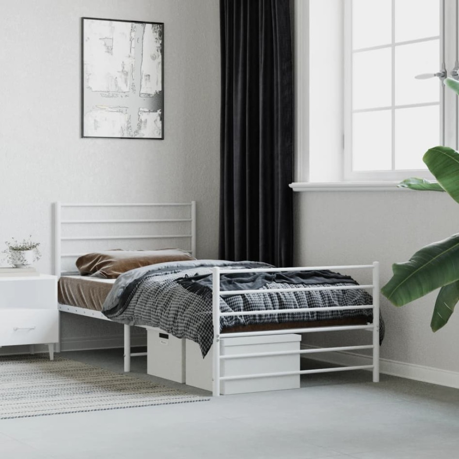 Estructura cama sin colchón con estribo metal blanco 90x190