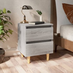 Mesitas de noche 2 uds patas de madera gris Sonoma 40x35x50