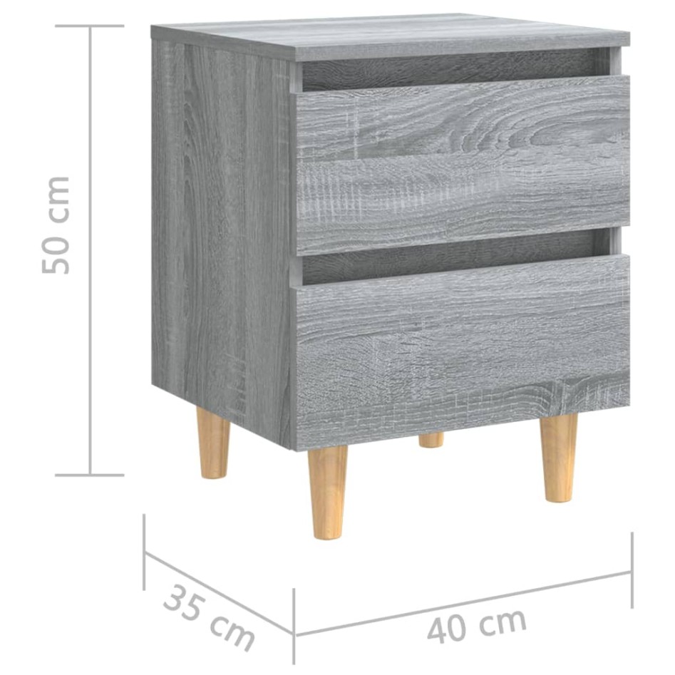 Mesitas de noche 2 uds patas de madera gris Sonoma 40x35x50
