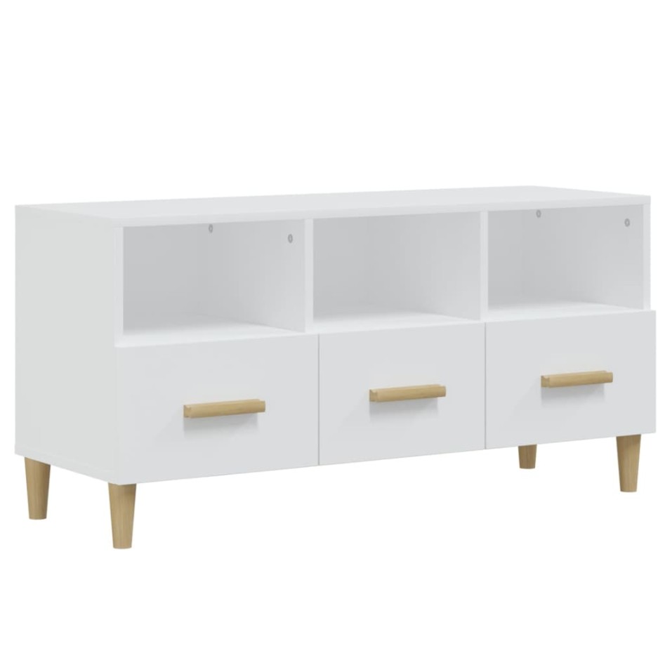 Mueble de TV madera contrachapada blanco brillo 102x36x50