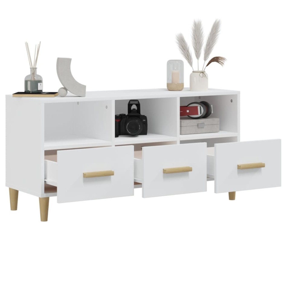 Mueble de TV madera contrachapada blanco brillo 102x36x50