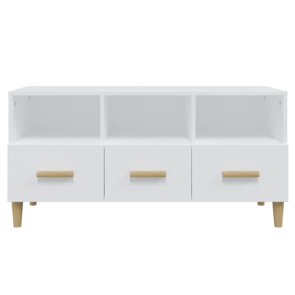 Mueble de TV madera contrachapada blanco brillo 102x36x50