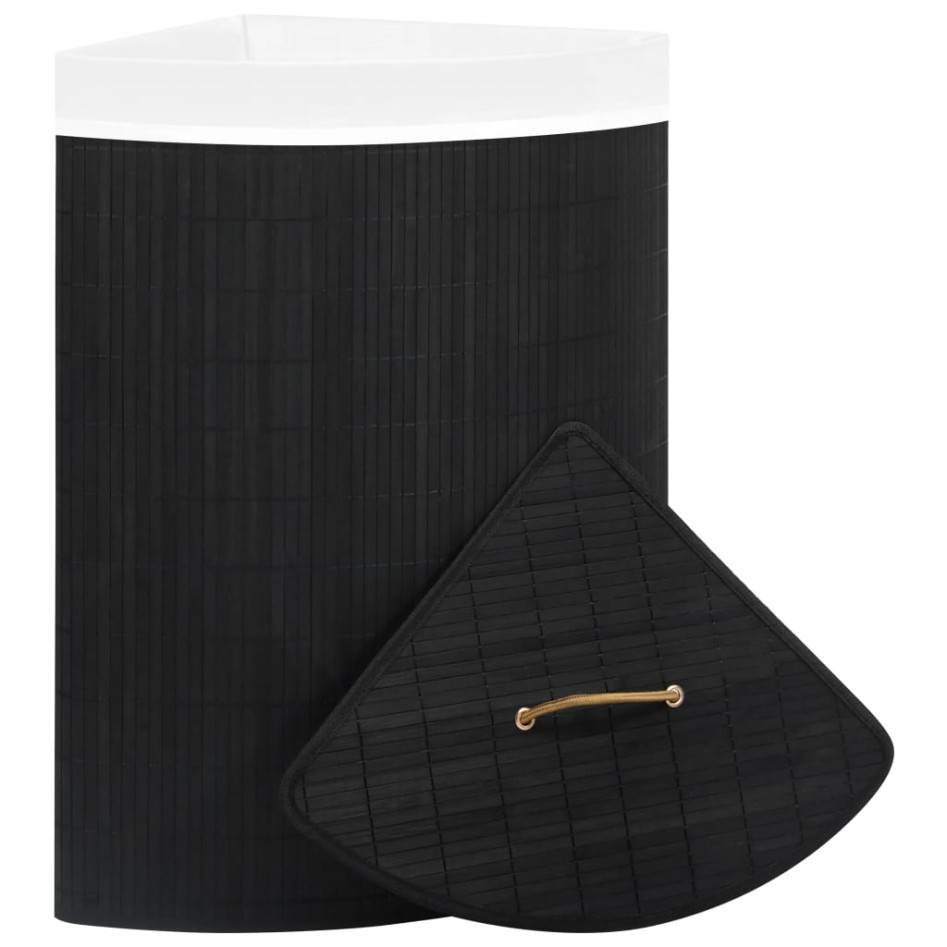 Cesto para la ropa sucia de esquina bambú negro 60