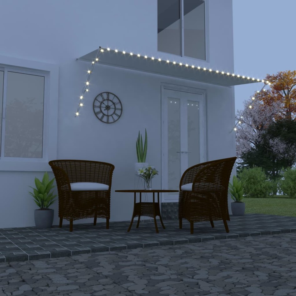 Toldo retráctil con LED color crema 400x150