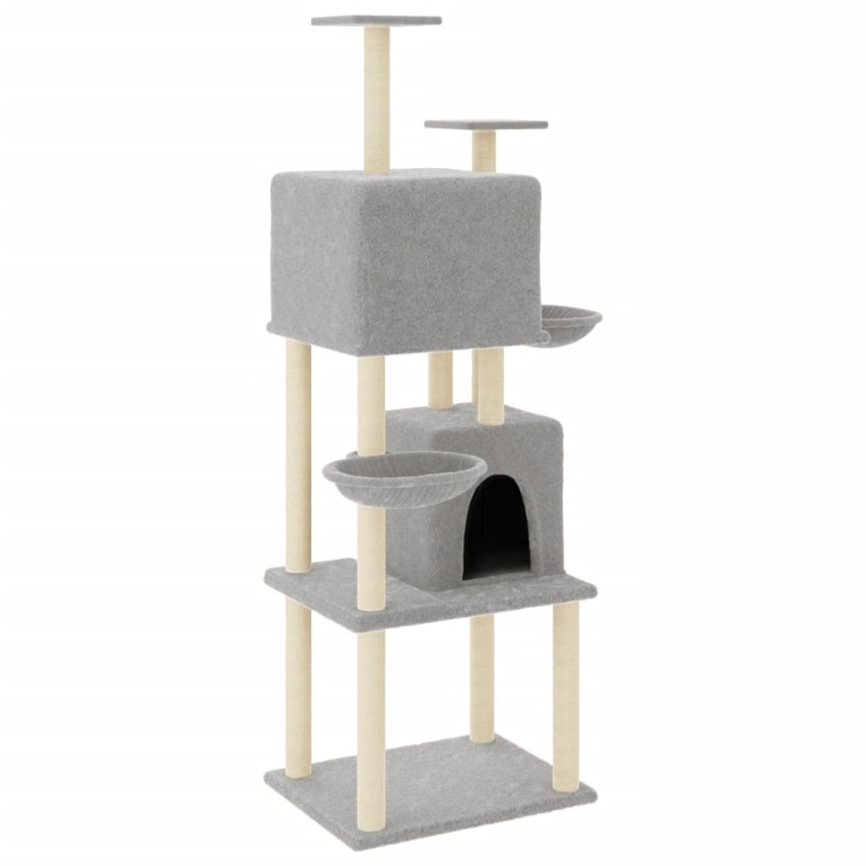 Rascador para gatos con postes de sisal gris claro 180