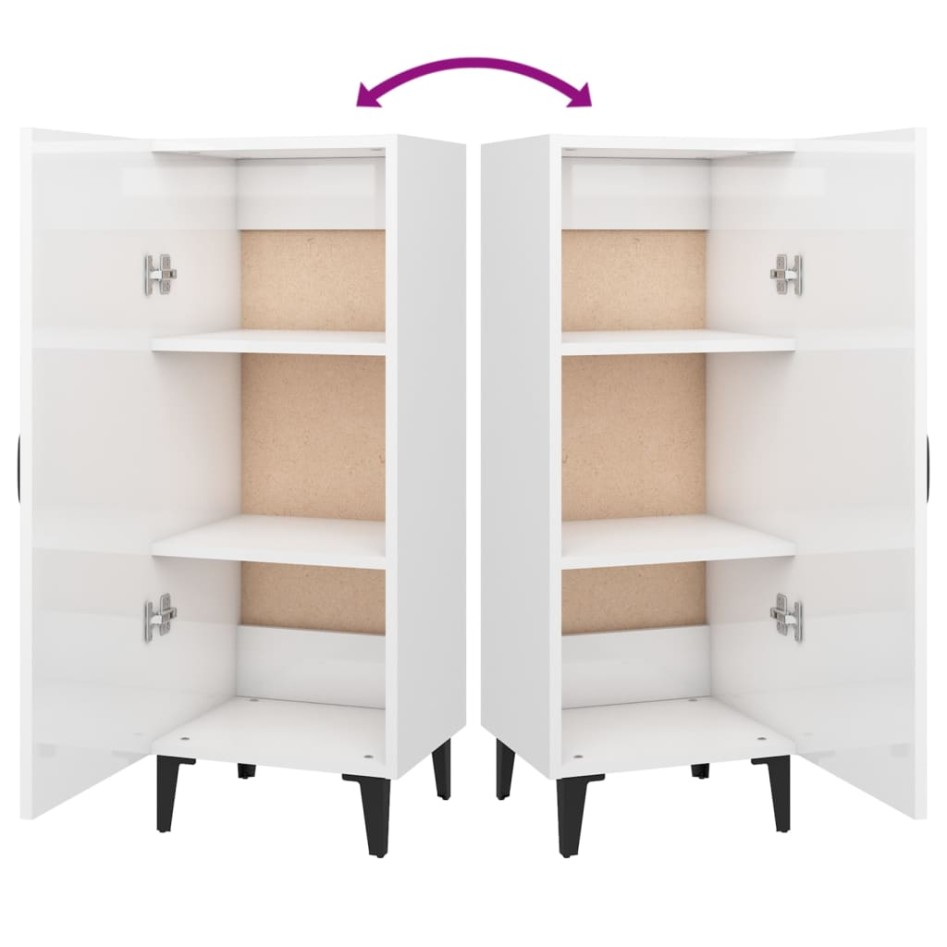 Aparador de madera contrachapada blanco brillante 34,5x34x90