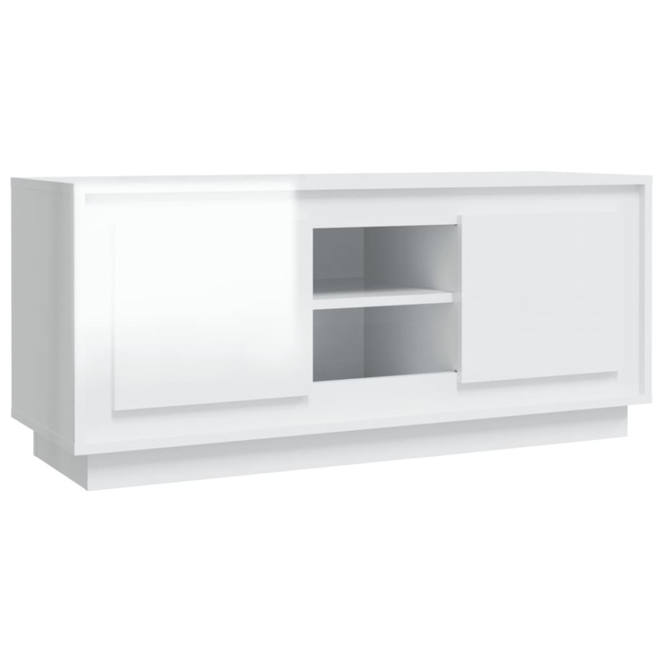 Mueble de TV madera contrachapada blanco brillo 102x35x45